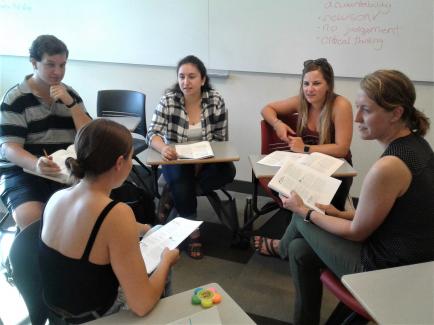 Students having small group discussion at first day of EPID 886 Class