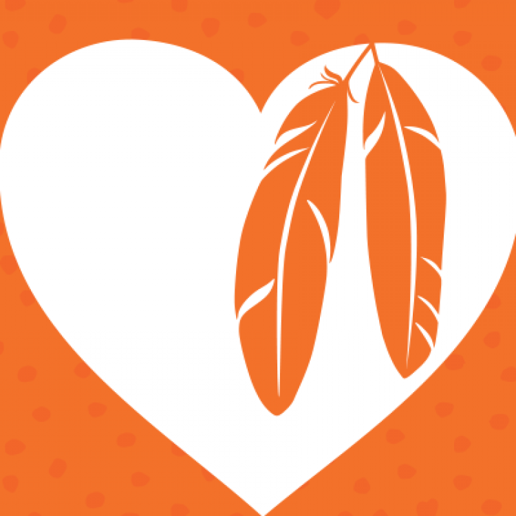 Drawing of heart with orange feathers